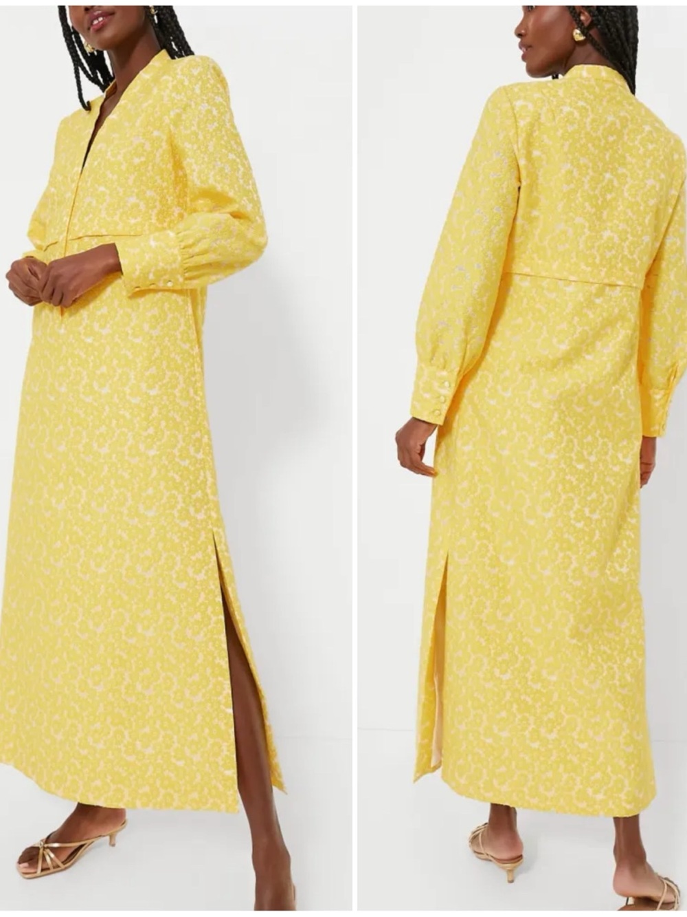 NWT Tuckernuck Small Daisy Yellow Jacquard Floral Long Sleeve Midi Maxi Dress